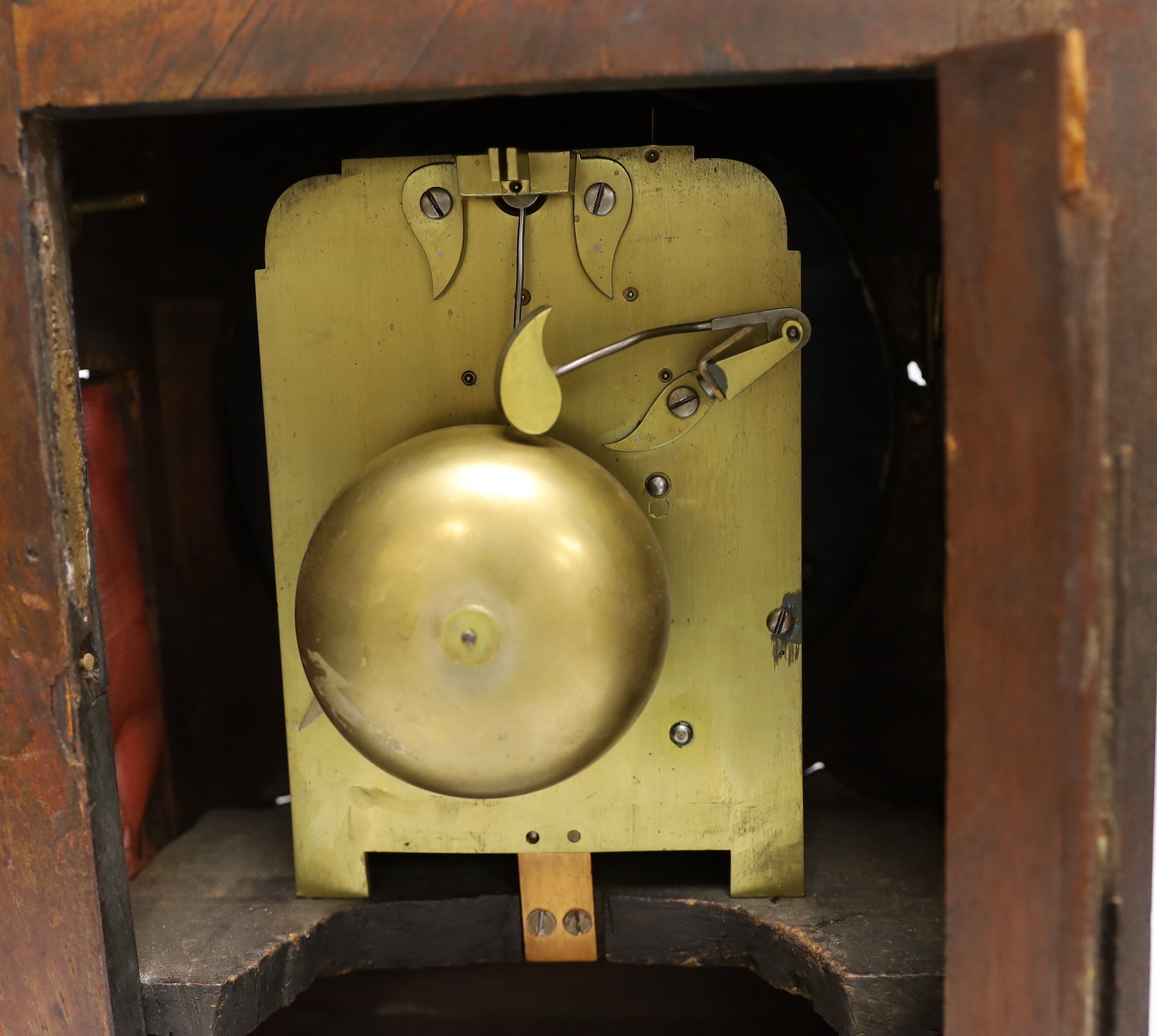 A Regency mahogany clock striking on a bell, for restoration, 53cm high (a.f.)
